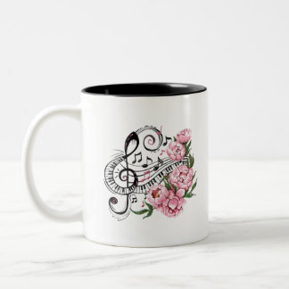 Piano Keys and Flowers Two-Tone Coffee Mug