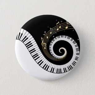 Piano Keys and Gold Music Notes 6 Cm Round Badge