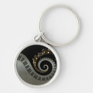 Piano Keys and Gold Music Notes Key Ring
