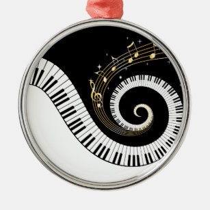 Piano Keys and Gold Music Notes Pendant Ornament