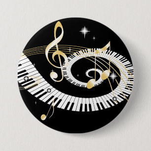 Piano Keys and Golden Music Notes 7.5 Cm Round Badge