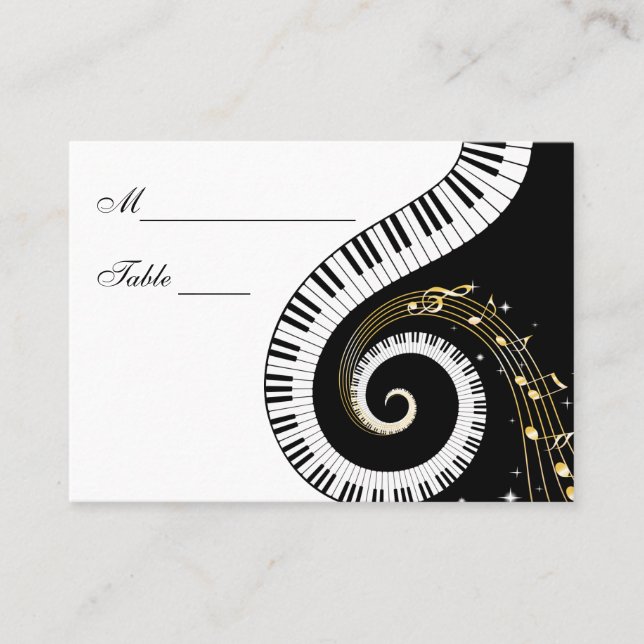 Piano Keys and Golden Music Notes Place Setting Card (Front)