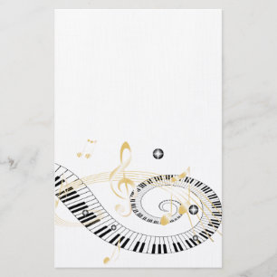 Piano Keys and Golden Music Notes Stationery