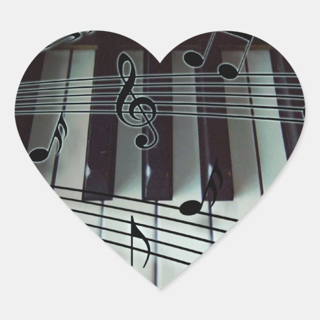 Piano Keys and Music Notes Heart Sticker (Front)