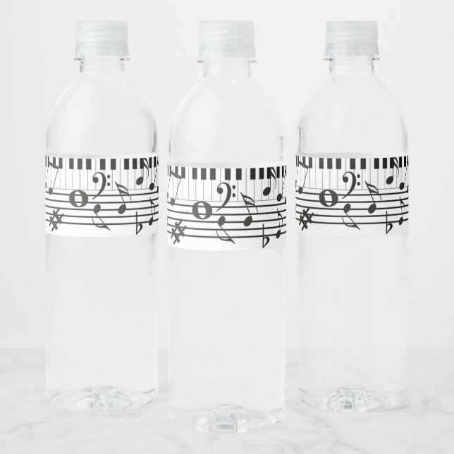 Piano Keys and Music Notes Water Bottle Label (Bottles)