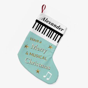 Piano Keys Aqua Green Music Lover's Personalised Small Christmas Stocking