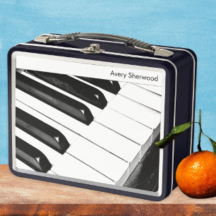 Piano Keys Black and White Personalised Metal Lunch Box