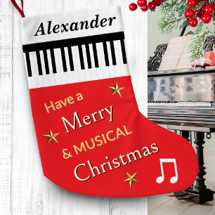 Piano Keys Bright Red Music Themed Personalised Small Christmas Stocking