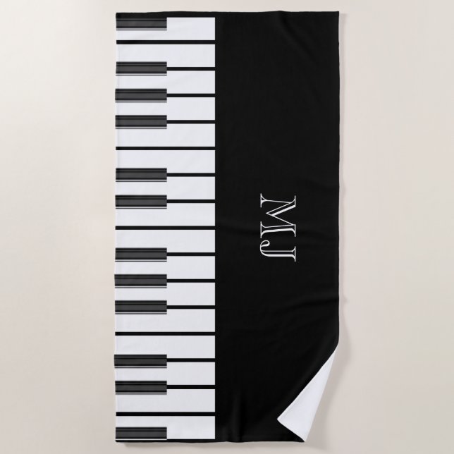Piano keys chords world music chic MONOGRAMMED Beach Towel (Front)