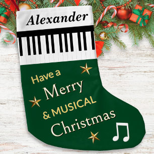 Piano Keys Forest Green Music Themed Personalized Small Christmas Stocking