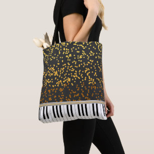 Piano Keys Gold Polka Dots Pattern Tote Bag
