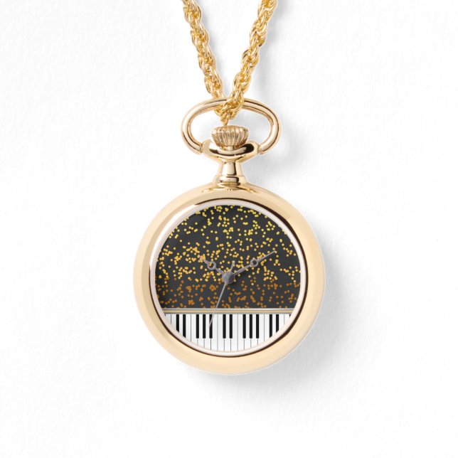 Piano Keys Gold Polka Dots Pattern Watch (Front)