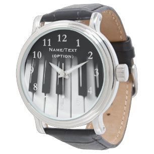 Piano Keys Men's Vintage Black Leather Watch