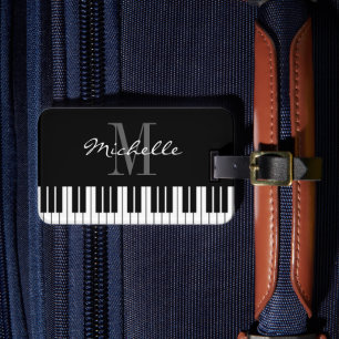 Piano keys monogram travel luggage tag for pianist