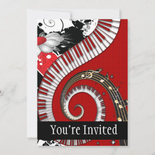 Piano Keys Music Notes Grunge Floral Swirls Invitation