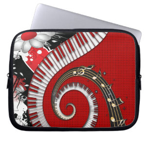Piano Keys Music Notes Grunge Floral Swirls Laptop Sleeve