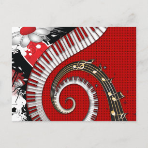 Piano Keys Music Notes Grunge Floral Swirls Postcard