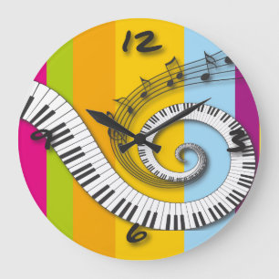 Piano Keys Music Notes on Rainbow Wall Clock