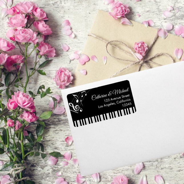 Piano Keys Musical Notes Black & White Wedding Label (Creator Uploaded)