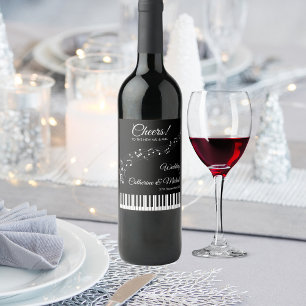 Piano Keys Musical Notes Black & White Wedding Wine Label