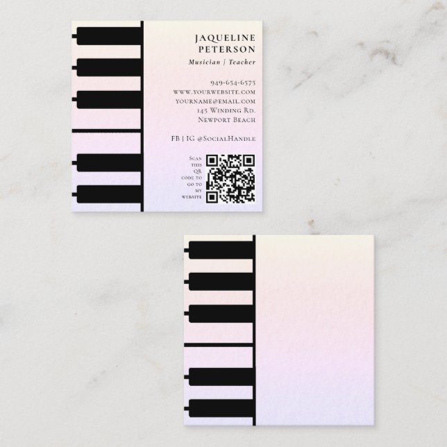 Piano Keys Pianist Musician Music Teacher Pink Square Business Card (Front/Back)