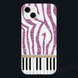 Piano Keys Pink Glitter Zebra Print Case-Mate iPhone 14 Plus Case<br><div class="desc">A trendy and hip music design featuring piano keys with a girly pink glitter zebra print pattern. Perfect for the pianist, piano student or the piano lover. Please note that this is a printed image of blue glitter, there is no real glitter on this design. Other colours and patterns available...</div>