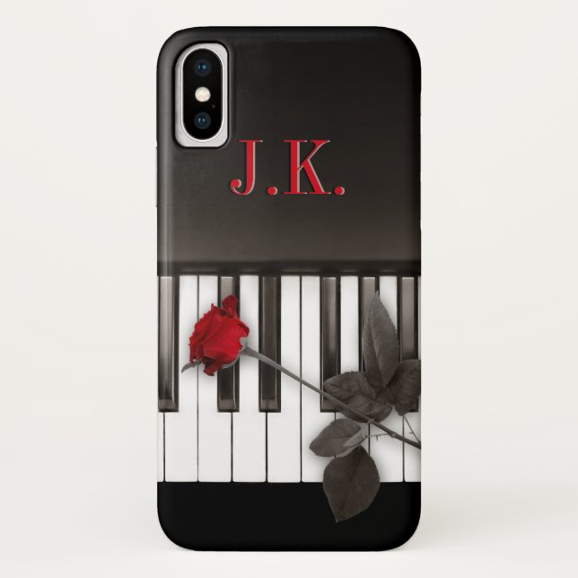 Piano Keys Red Rose Music Monogram iPhone5 case (Back)