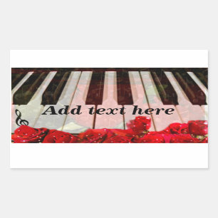 Piano Keys,Roses & Music Notes_ Rectangular Sticker