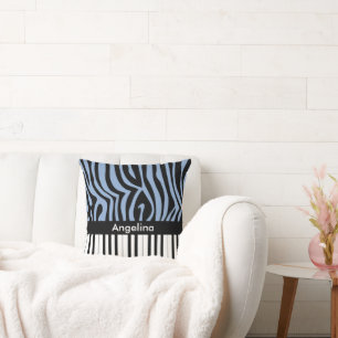 Piano Keys Sky Blue and black Zebra Print Cushion