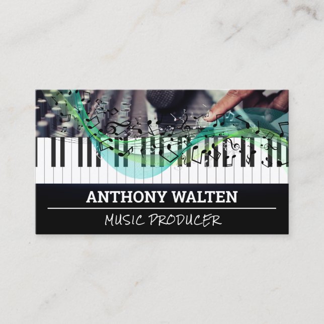 Piano Keys | Sound Board Mixer | Musical Notes Business Card (Front)