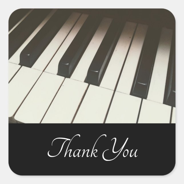 Piano Keys - Stylish B&W Photo Thank You Square Sticker (Front)
