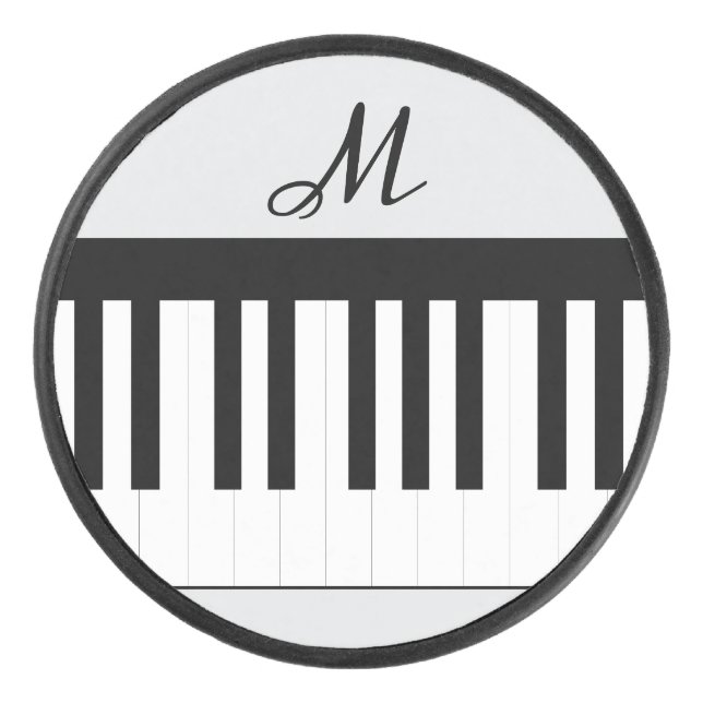 Piano Keys Stylish Monogram Music Themed Hockey Puck (Front)