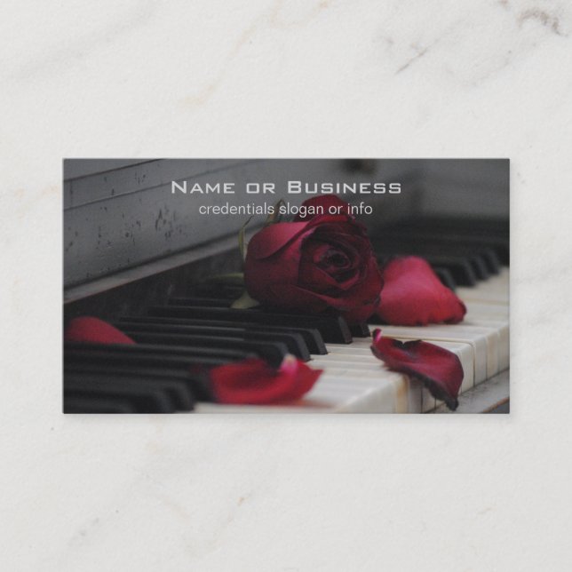 Piano Keys with a Red Rose Business Card (Front)