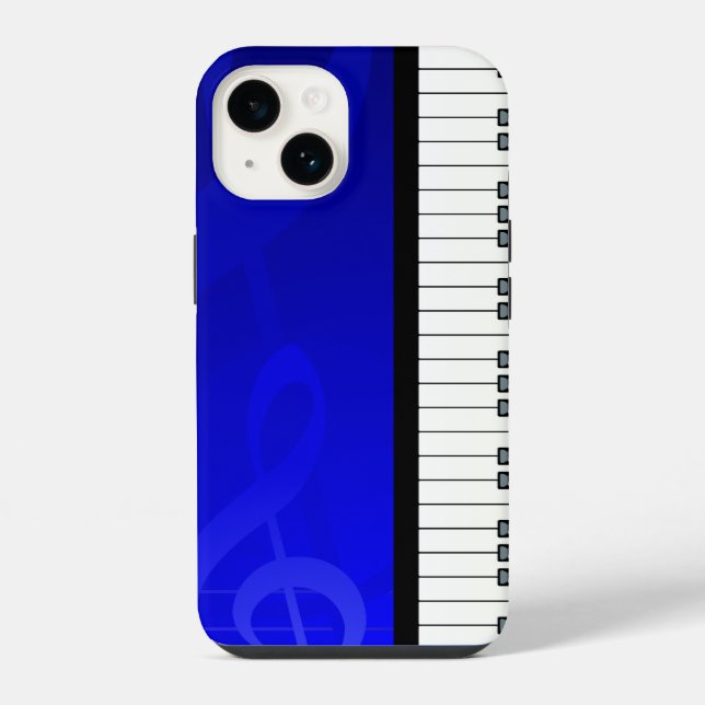 Piano Keys with Blue effect musical notes iPhone Case (Back)