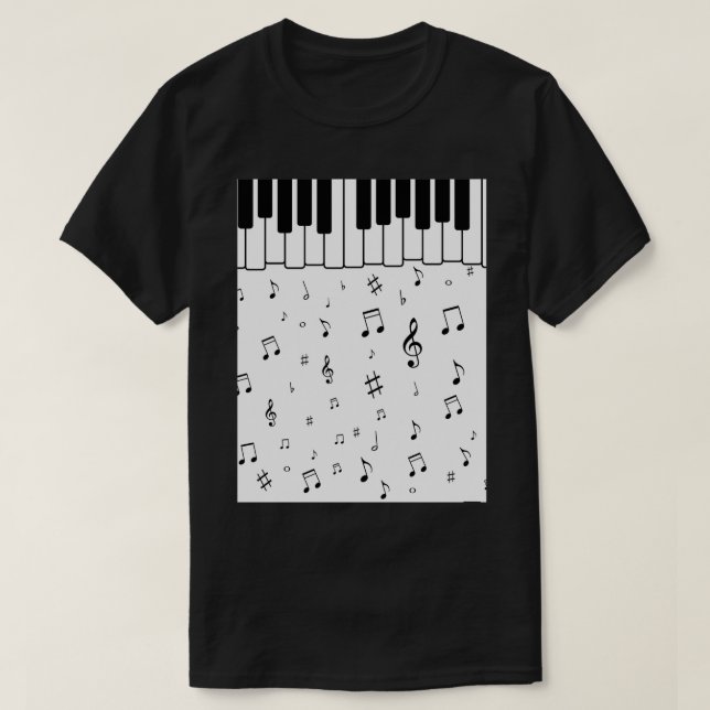 Piano Keys With Music Notes  T-Shirt (Design Front)
