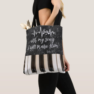 Piano Keys with Scripture Quote Tote Bag