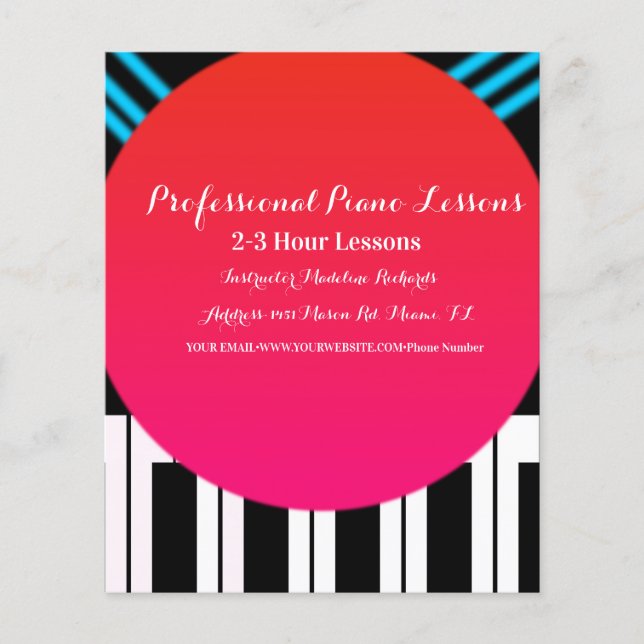 Piano Lesson Musical Keyboard Instructor Tutor Flyer (Front)
