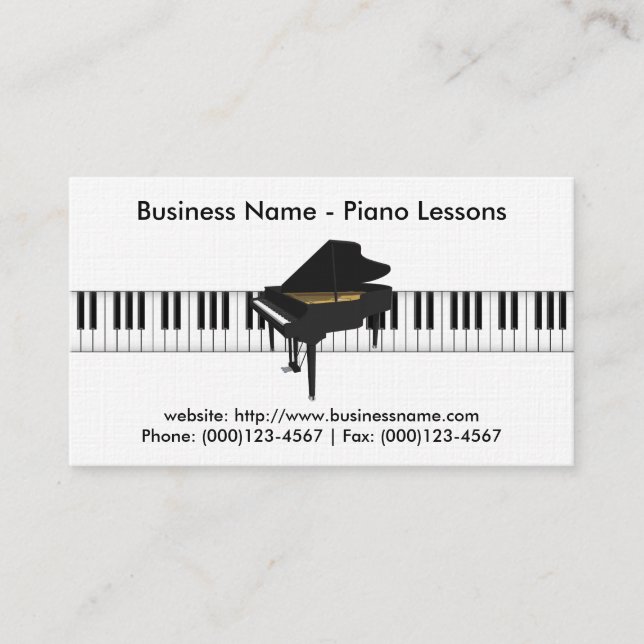 Piano Lessons Business Card: Piano 3D Model Business Card (Front)