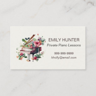 Piano Lessons Business Card with Floral Piano