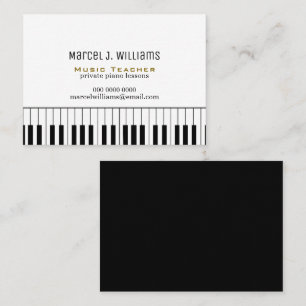 Piano Lessons Music Teacher black/white Business Card