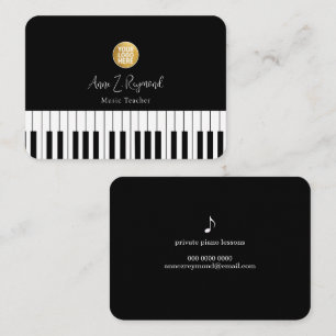 Piano Lessons Music Teacher elegant black Business Card