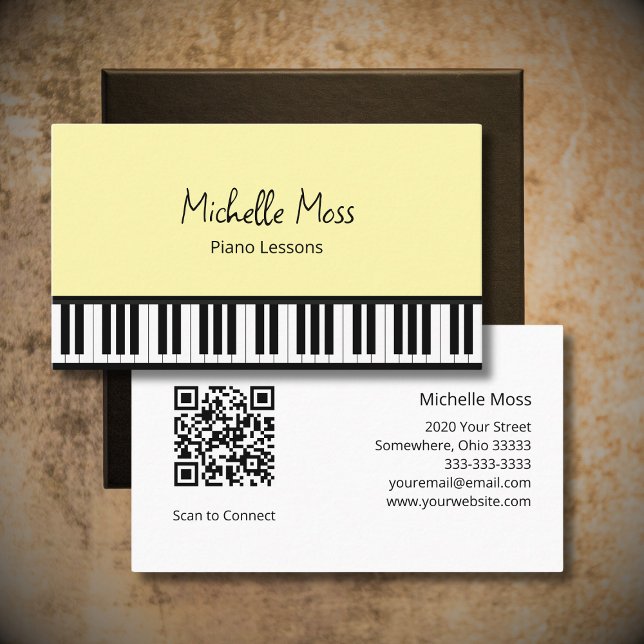 Piano Lessons Simple Keyboard Musical Yellow Business Card (Creator Uploaded)