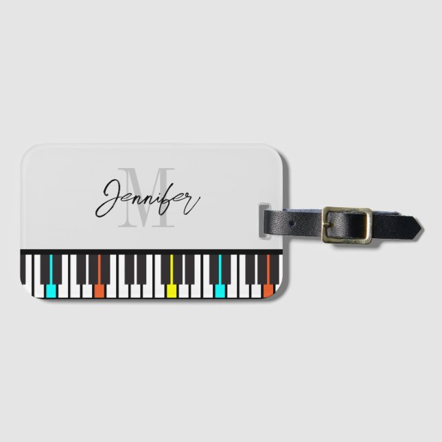  Piano Monogram Name Personalised Luggage Tag (Front Horizontal)