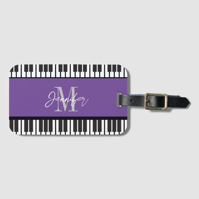  Piano Monogram Name Personalised Luggage Tag (Front Horizontal)