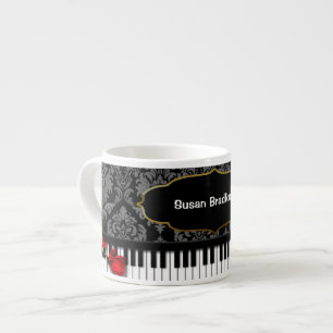 PIANO/MUSIC Espresso Mug with Piano Keys/Damask