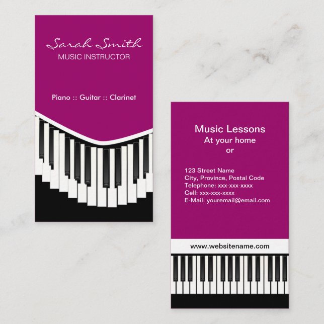 Piano Music Fuschia Business Cards (Front/Back)