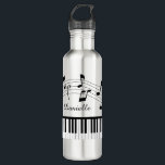 Piano Music Notes Custom Colours Personalised 710 Ml Water Bottle<br><div class="desc">Modern, stylish water bottle with piano keyboard and music notes and a name, monogram or your custom text in your choice of font styles and colours (shown in black and white). Create your own custom look that fits your style. Ideal for pianists, music teachers and instructors, musicians and music professionals....</div>