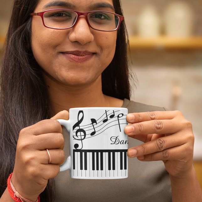 Piano Music Notes Script Name Black White Coffee Mug (Creator Uploaded)