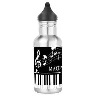 Piano Music Notes Script Name Black White Stainles 532 Ml Water Bottle