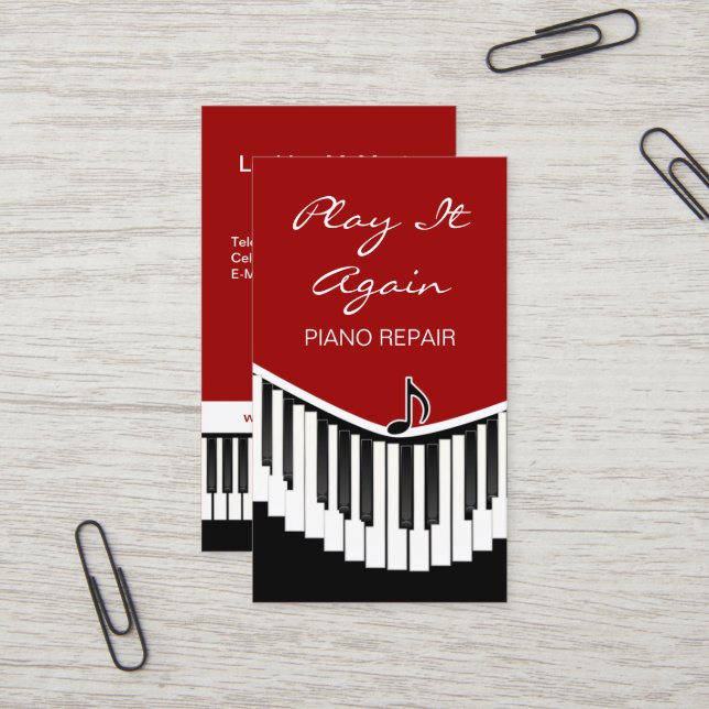 Piano Music Red Business Card (Front/Back In Situ)
